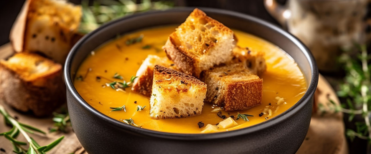 Pfifferlingsuppe mit Croutons